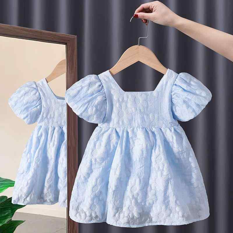Jumpers - 女児 ドレス スカート プリンセススカート 綿素材 純色 短袖 春夏 かわいい 女の子 夏服 ミドル丈 ファッション イエロー ピンク ブルー 軽量 通気性 甘めスタイル 8歳以上 140cm以上