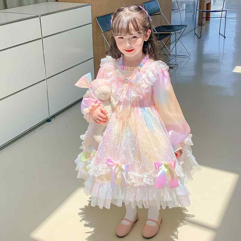 Jumpers - 女の子 ワンピース ロリータ プリンセス スカート かわいい 春夏 秋 七彩 綿 裏地 柔軟 素材 基本 スタイル 子供 服 3-8歳 対応 90-150cm 適合
