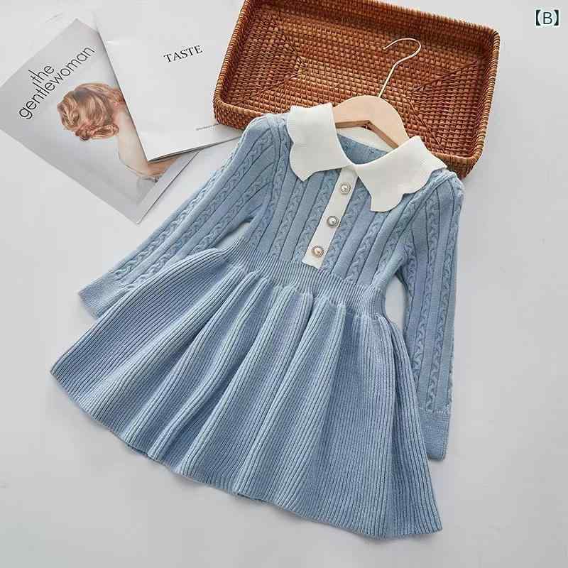 キッズ 女の子 ワンピース 秋冬 ニット 長袖 プリンセス デザイン 灯籠袖 かわいい...
