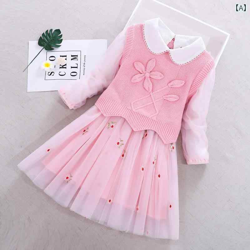 女の子 ワンピース 春秋 セット コットン 100% プリンセス スカート 泡泡袖 立体 ...