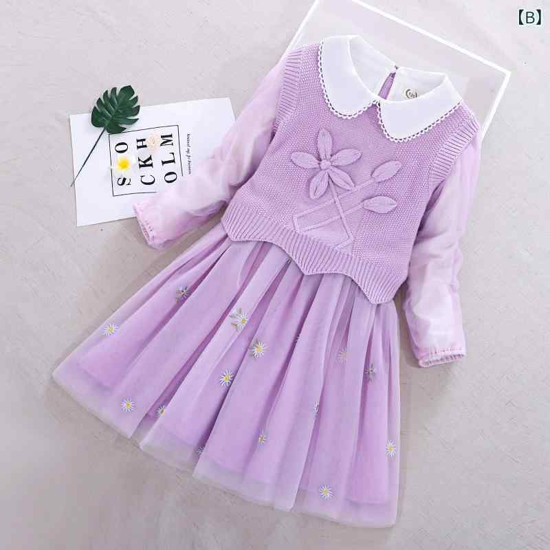 女の子 ワンピース 春秋 セット コットン 100% プリンセス スカート 泡泡袖 立体 ...