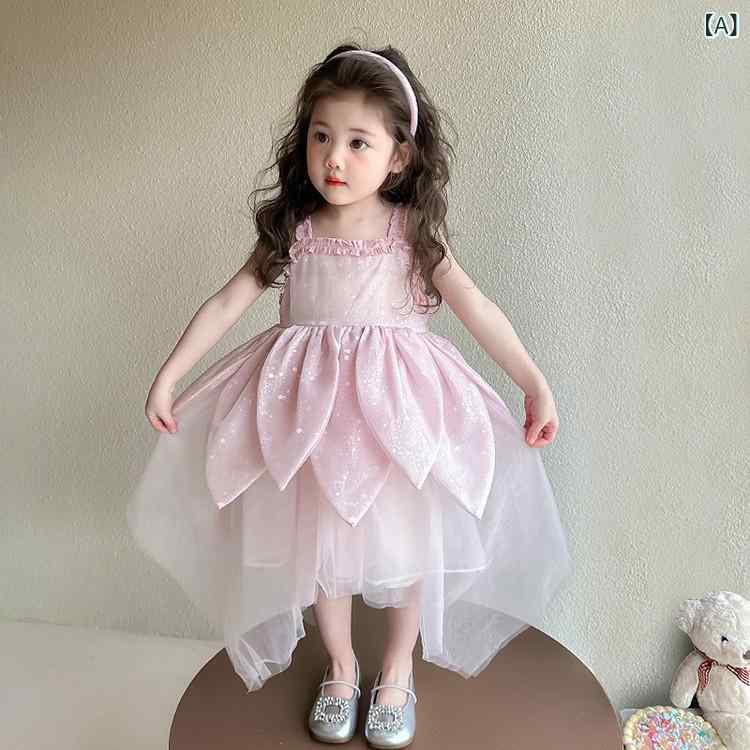 女児 無袖 ワンピース 女の子 子供 ドレス プリンセス スカート 吊り帯 背心 夏 ピ...
