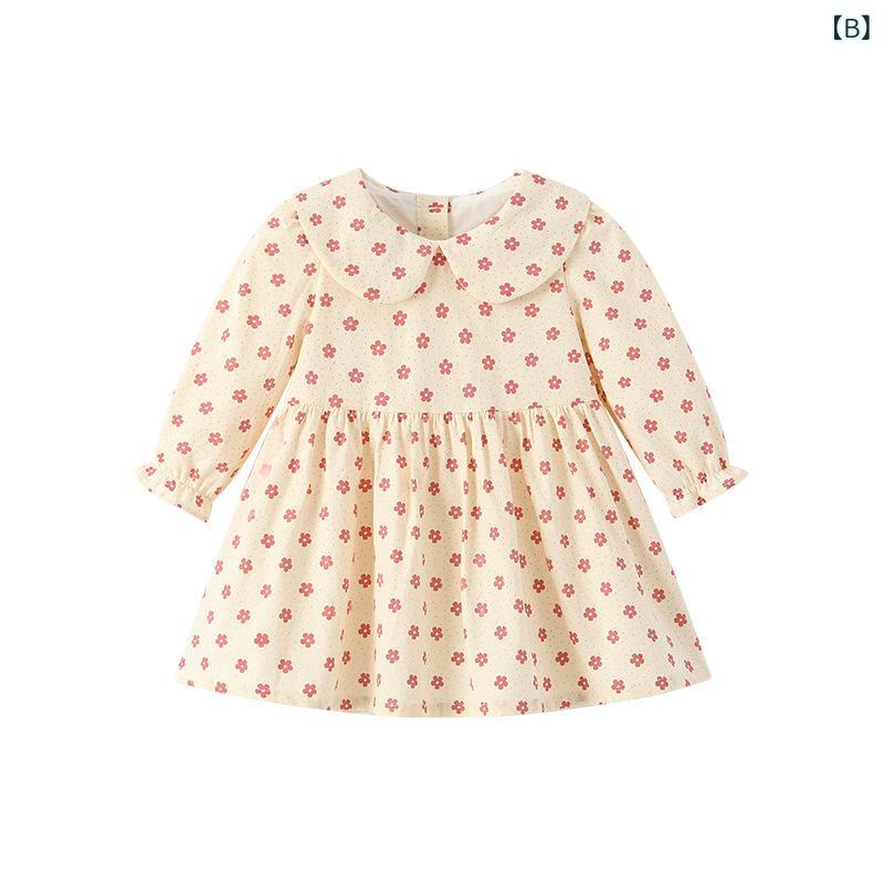 女児 ワンピース 秋冬 長袖 フラワー柄 プリンセス デザイン 女の子用 赤ちゃん服 ...