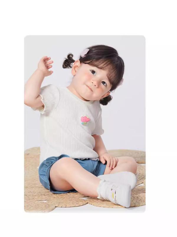 乐天商城 - 女児 キッズ Tシャツ 女の子 短袖 夏季 春夏 綿100% トップス ベビー 赤ちゃん かわいい カラフル 白色 黄色 緑 ピンク 安全 軽量 吸湿 速乾 日常 遊び着 1-3歳 80-110cm