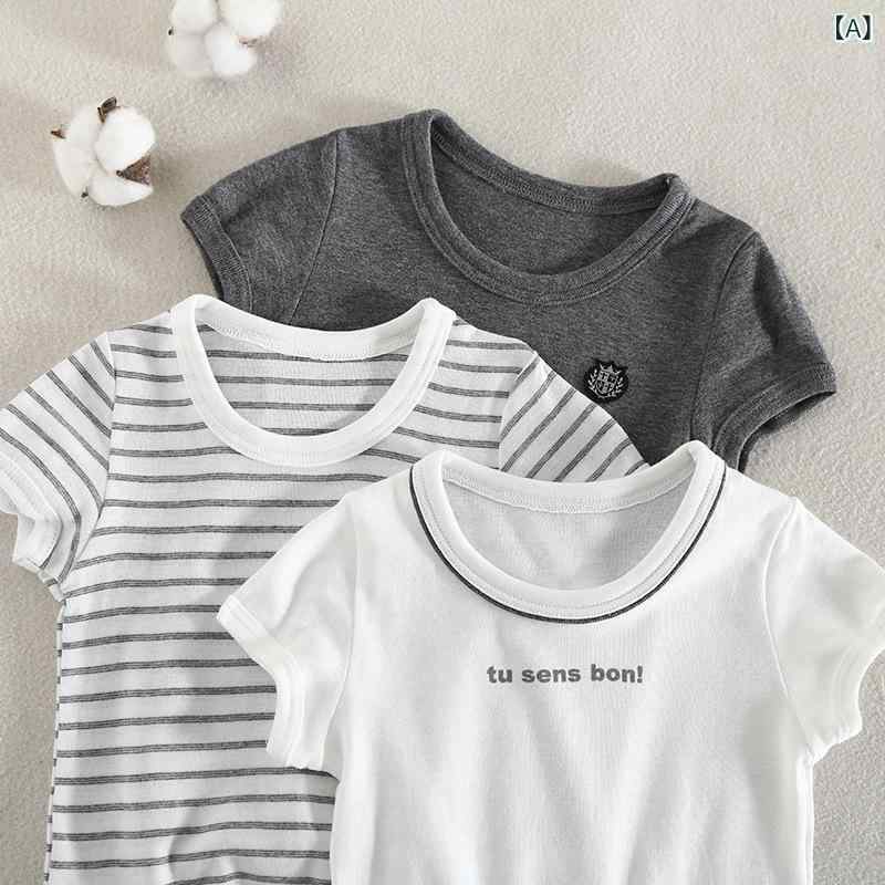 Rakuten - 男児 キッズ 夏用 短袖 Tシャツ トップス 綿100% 純綿 丸首 丸襟 白色 白 無地 シンプル 日式 スタイリッシュ 普段使い 室内外 軽量 通気性 吸湿速乾 伸縮性 中小児 3〜8歳 80〜160cm