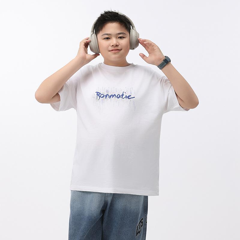 T-Shirts （Short Sleeve） - 男児服 男の子 大きめ体型 Tシャツ トップス 短袖 夏 綿 薄手 吸湿速乾 運動 スポーツ 日常 カジュアル ホワイト ミッドチルドレン 140cm以上