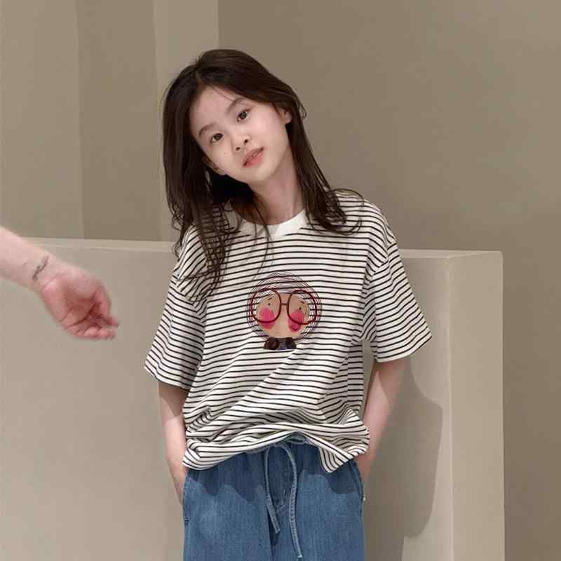 女児 Tシャツ 女の子 キッズ レディース 子供服 夏服 短袖 トップス 上衣 丸首 綿100 吸湿速乾 ストライプ柄 プリント 動物柄 猫柄 クマ柄 ハート柄 かわいい カジュアル 普段使い 通学 遊び着 軽量 伸縮性 ビッグシルエット ピンク系 ブラ
