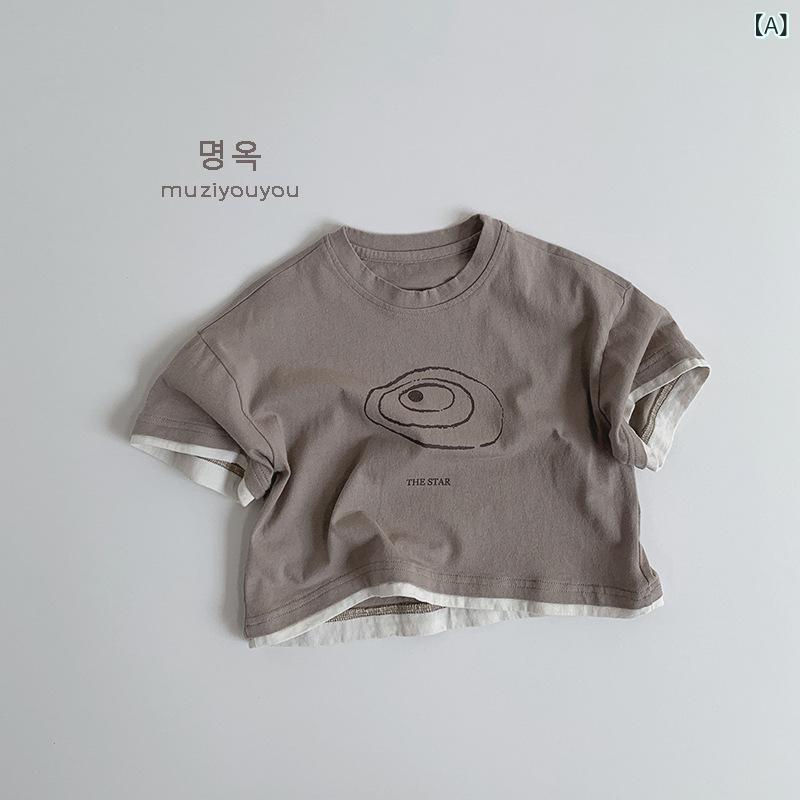 子供服 男女兼用 短袖 コットン Tシャツ 春夏 トップス ベビー キッズ 幼児 中小児 韓風 個性 プリント 丸首 吸湿速乾 柔軟 コットン100% ミルクティー グレー 夏用 普段使い 部屋着 80cm 90cm 100cm 110cm 120cm