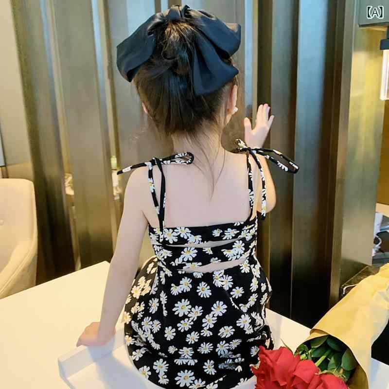 女児用 吊り帯ワンピース 子供服 キッズドレス 女の子 夏服 コットン混紡 接触冷感...