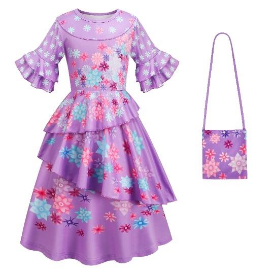 Jumpers - 女児ドレス 女の子 プリンセス 魔法の家 紫色 ワンピース 礼服 スカート コットン混紡 ポリエステル 綿類 防紫外線 中袖 不規則スカート 花辺 切り替え かわいい 子供服 通年使用 3〜8歳 100〜150cm