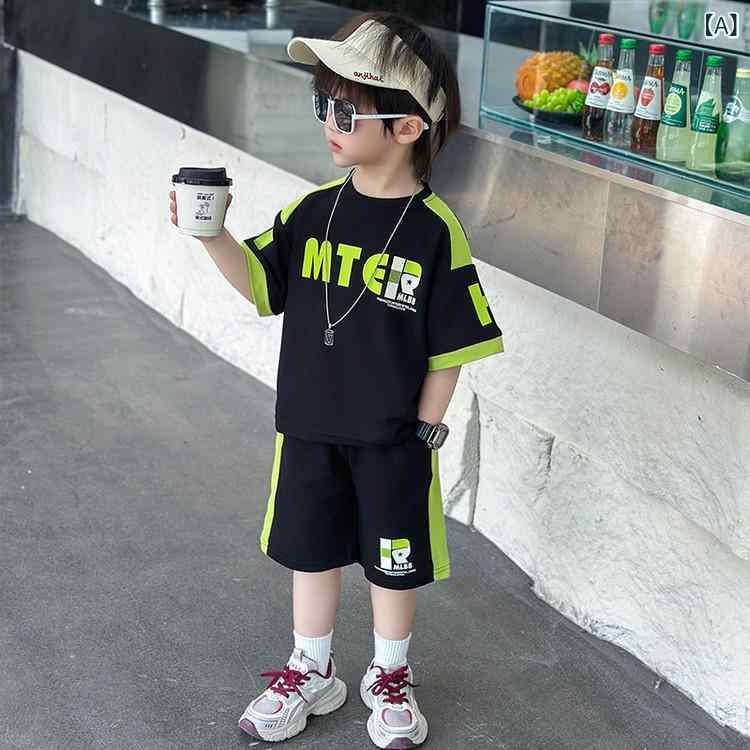 キッズ 男の子 夏 短袖 トップス ショーツ セット 綿 素材 薄手 柔らかい 接触冷感 吸湿速乾 軽量 ブラック ホワイト 3〜8歳 普段使い スポーツ かわいい カジュアル スタイル