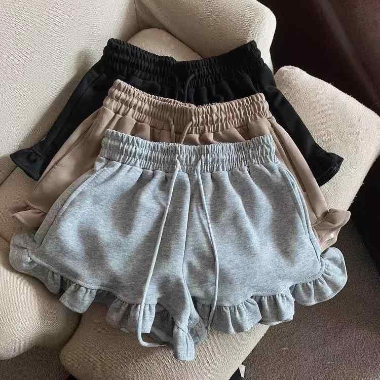 Long-Trousers, Trousers - 女児 短パン 子供 女の子 夏用 綿素材 柔軟 快適 木耳縁 デザイン ゆったり ワイドレッグ ホットパンツ グレー ブラック ブラウン 3〜8歳 100〜160cm ミッドライズ ゴムウエスト 韓国風 スポーツ カジュアル 普段使い 軽量 吸湿速乾