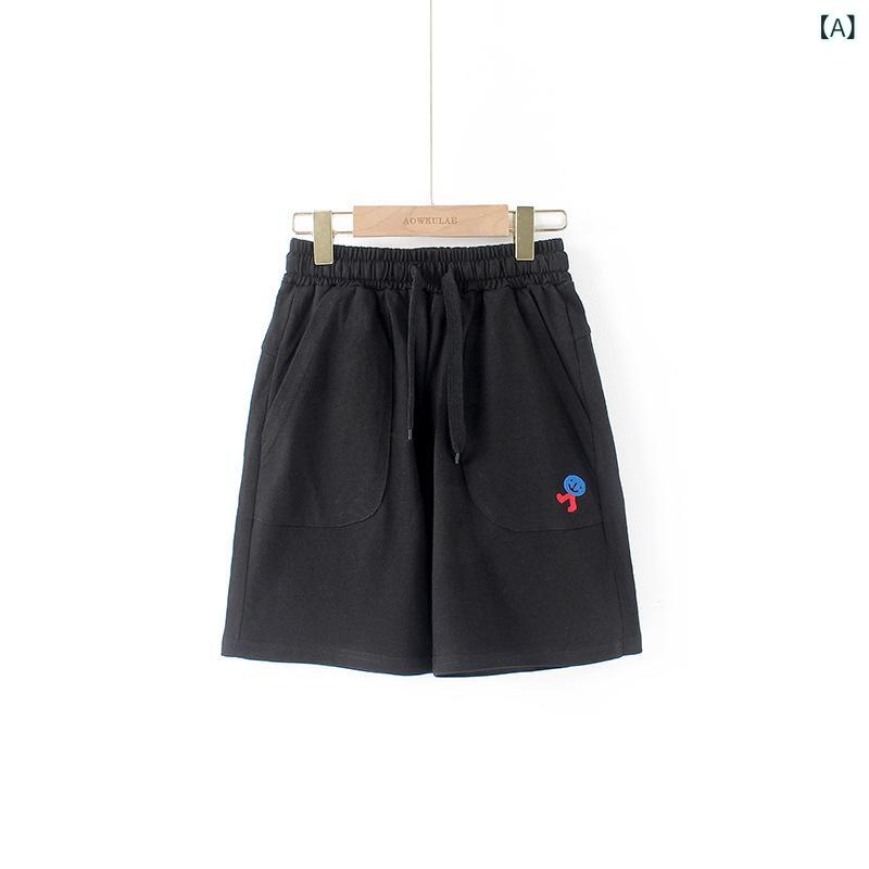 Long-Trousers, Trousers - キッズ 短パン 男の子 女の子 綿 100% 柔軟 接触冷感 春夏 スポーツ 普段使い 部屋着 アウトドア 基本款 刺繍 花柄 カード アルファベット プリント トレンド ミッドライズ イージー ブラック ミリタリーグリーン ベージュ 120cm 130