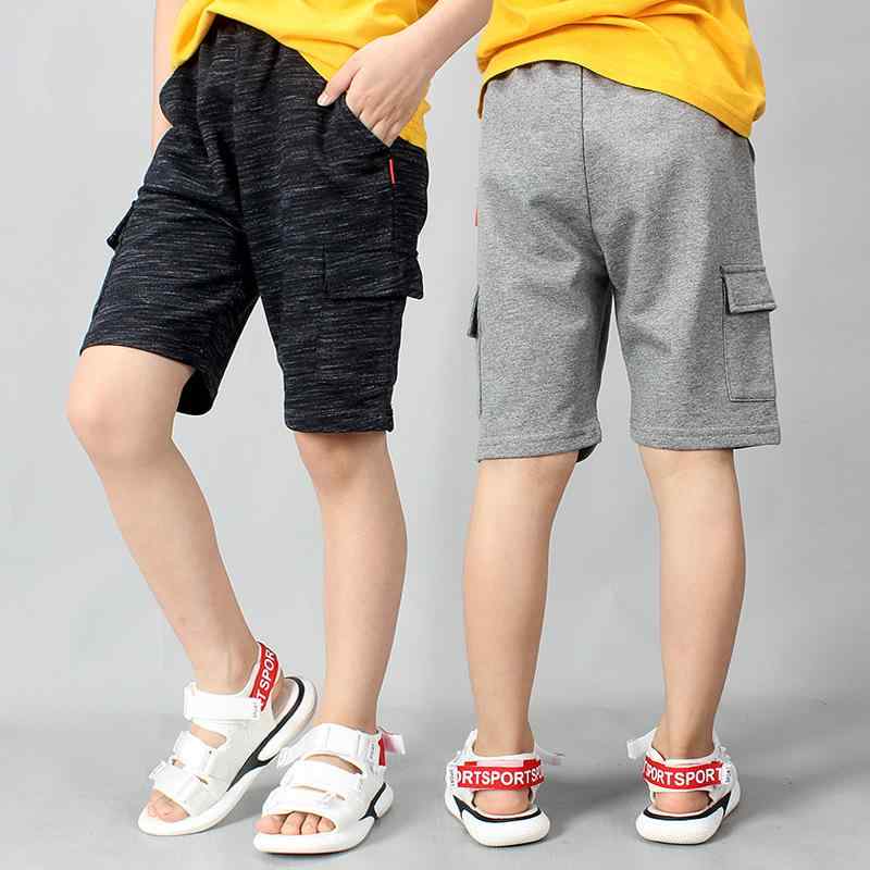 Long-Trousers, Trousers - キッズ 男の子 女の子 夏 短パンツ 5分丈 綿 95% 薄手 ニット 柔らかい 純色 ミリタリー 工装 カジュアル 運動 トレンド 中腰 ゴム腰 アイアングレー ダークグリーン ネイビー グレー ブラック ブラウン 120cm 130cm 140cm
