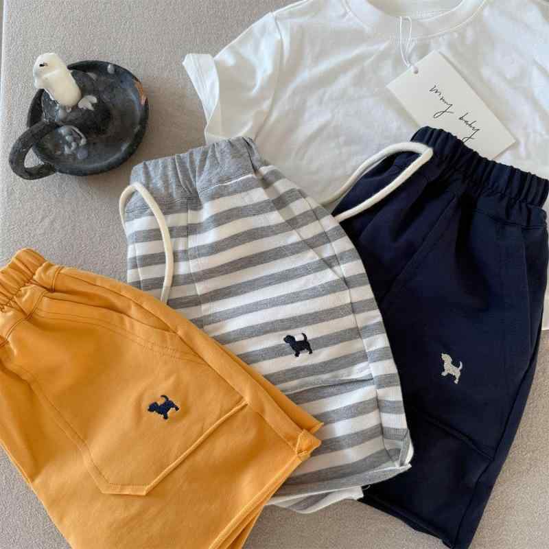 Long-Trousers, Trousers - キッズ ショートパンツ 男の子 女の子 日系 条紋 綿素材 柔軟 接触冷感 夏用 春夏 休闲 運動 かわいい 黄色 グレー ネイビー ミックスカラー 3〜8歳 90〜140cm 中腰 伸縮性 吸湿速乾 通気性 軽量
