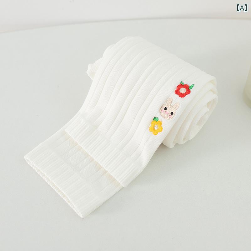 Other - 女児 レギンス 九分丈 春秋用 薄手綿 縦ストライプ 刺繍花 動物柄 条紋柄 花柄 かわいい 柔らかい素材 中腰 伸縮性 普段使い 学校用 軽量 ホワイト ブラック グレー ベージュ グレー系 女の子 子供服 トップス合わせ アクティブウェア