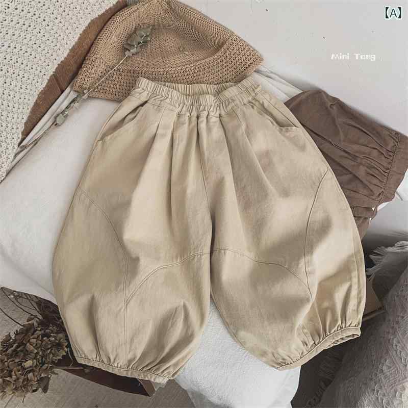 キッズ ユニセックス 切り替え コットン 長ズボン 春秋 ミッドライズ ゆったりシルエット ベージュ キッド 子供 男の子 女の子 普段使い 軽量 伸縮性 通園 通学 デイリーウェア 柔らかい素材 快適 イージーケア