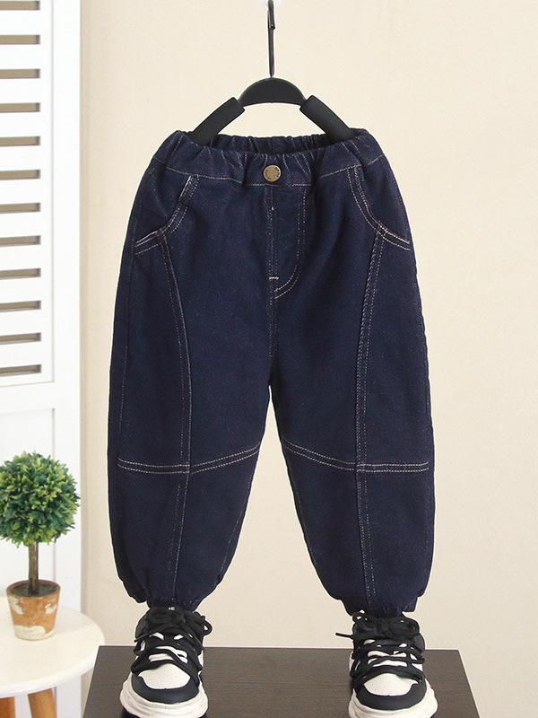 キッズ 男の子 冬用 牛仔パンツ 長ズボン 厚手 保暖 綿素材 柔らか 束脚 韓国風 潮...