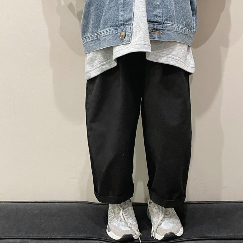 キッズ 女児 男児 ユニセックス コットン 柔軟素材 長ズボン ワイドレッグ ゆったりシルエット 春秋 春夏 秋冬 通年 日常使い 部屋着 アウトドア かわいい シンプル 純色 中腰 ゴムウエスト 開き機能 軽量 伸縮性 吸湿速乾 杏色 ブラック