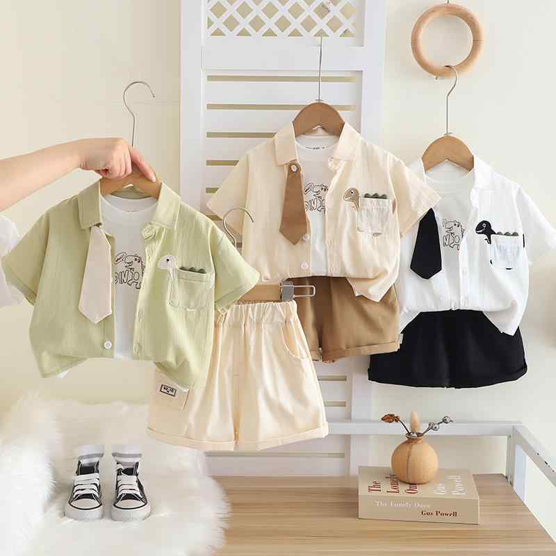 ・カテゴリ: 童セット・スタイル: 韓版・セット内容: 3点セット・対象年齢: 1〜3歳・袖丈: 短袖・フード: なし・パンツ丈: 短パン・加工: 柔軟・厚み: 薄手・柄: 動物、単色、カートゥーン・要素: セット、カートゥーン、アルファベット、可愛い、カーディガン、ストリート・主素材: 綿95%・閉じ方: シングルボタン・カラー展開: 緑、ベージュ、白・サイズ展開: 80、90、100、110、120