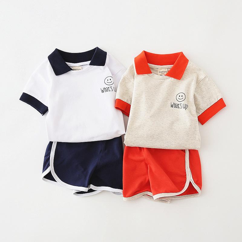 Other - 男の子 短袖 セット トップス 半ズボン 子供服 夏服 コットン混紡 柔らかい 薄手 スタンドカラー かっこいい 韓流スタイル トレンド 子供 服 男児 3〜8歳 100〜140cm 対応 花柄グレー オレンジ セット 白 ネイビー セット かわいい カ