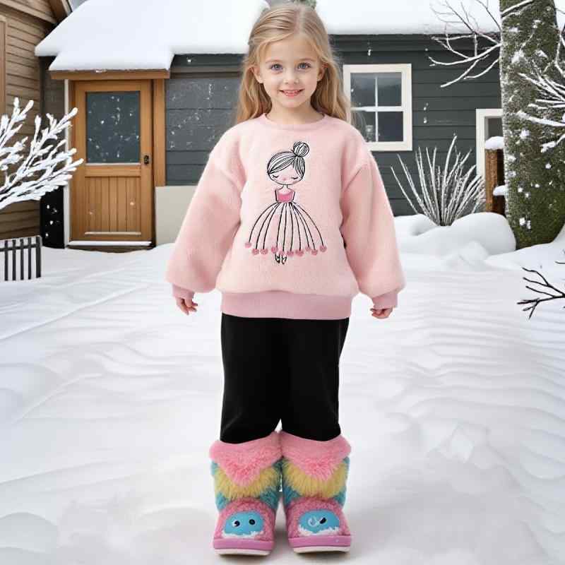 女児 セットアップ 秋冬 かわいい カード 柄 トップス 長ズボン 2点セット 子供 女の子 ファッション ピンク ライトブルー ラベンダー ピンクレッド コットン混紡 ポリエステル 柔らか素材 薄手 短袖 セットイン 長丈パンツ 無地 イラスト 抽象柄