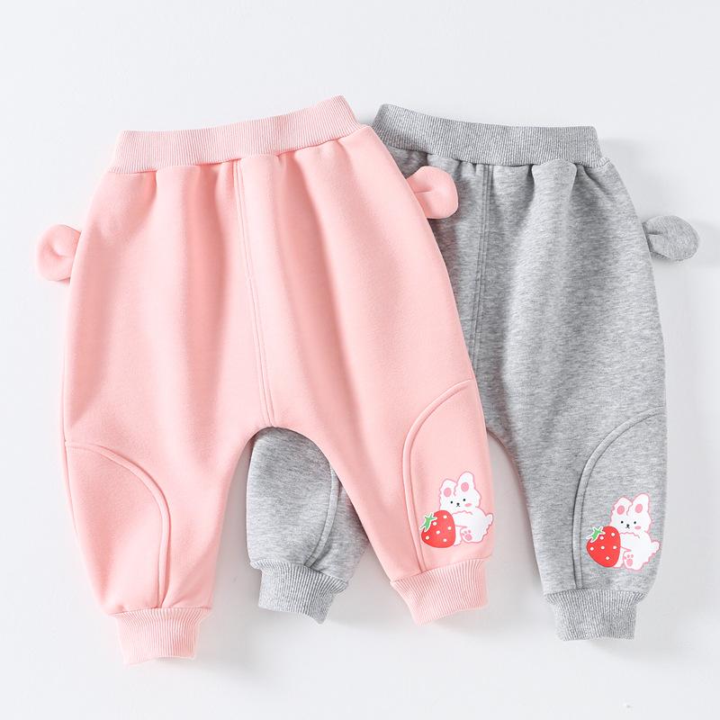 Other - キッズ 女児 冬用 開きパンツ 長ズボン 綿混 フリース 裏起毛 動物 プリント カジュアル スタイル 暖か 快適 肌触り 良い グレー ピンク カラーバリエーション 73cm 80cm 90cm 100cm 対応