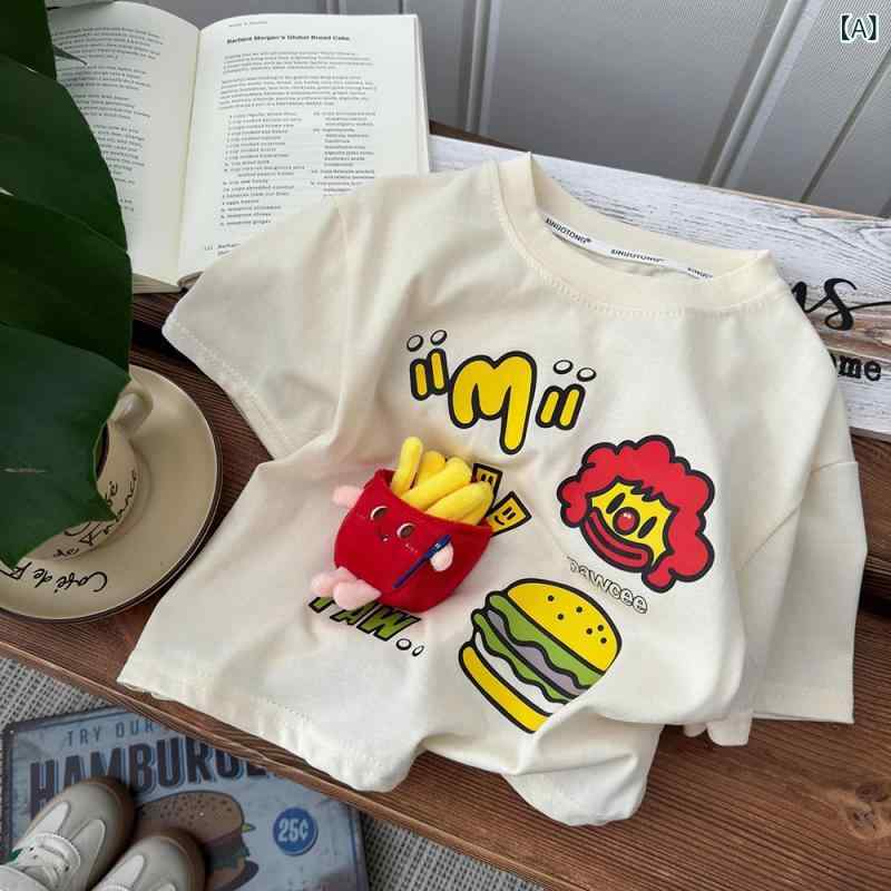 ・スタイル: 韓版・袖丈: 短袖・年齢層: 中小童(3~8歳)・季節: 夏季・柄: 卡通・要素: 印花・ネックライン: 圆领・機能: 保暖・主な素材: 綿100%・カラー展開: 米杏色,白色,白・サイズ展開: 100,110,120,130,140