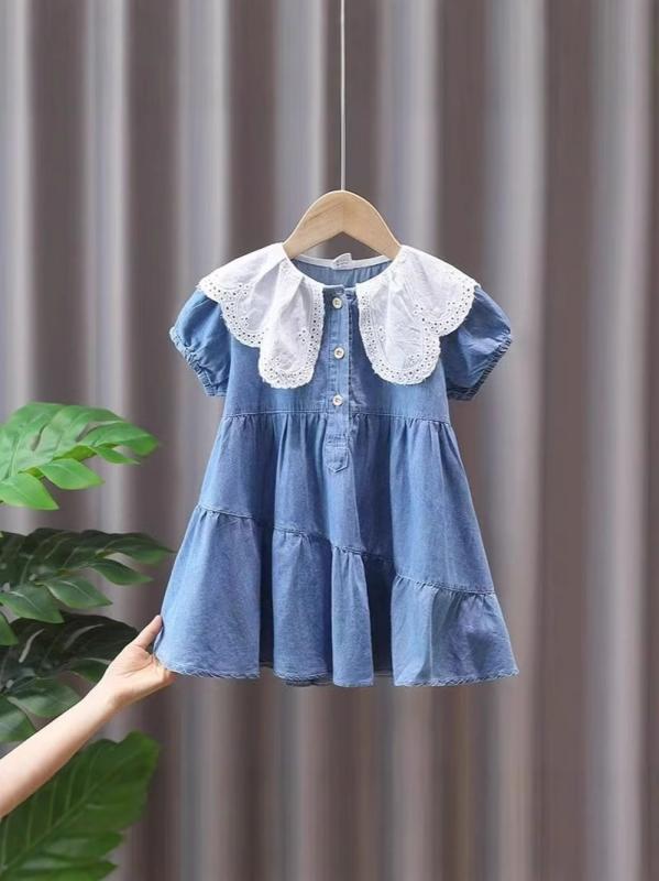Jumpers - 女の子 ワンピース デニム 綿 刺繍 かわいい プリンセススカート 背心 デザイン 春夏 子供服 コットン素材 軽量 伸縮性 通気性 ビッグシルエット アイボリー ピンク系 3-8歳 100-140cm