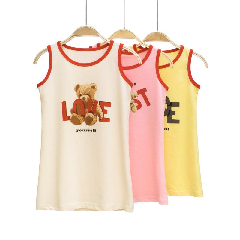 Jumpers - 女児 無袖 ワンピース 夏 コットン プリント Aライン スカート キッズ 女の子 かわいい ピンク イエロー ベージュ 柔らかい 生地 3〜8歳 100〜140cm 通気性 軽量 日常使い