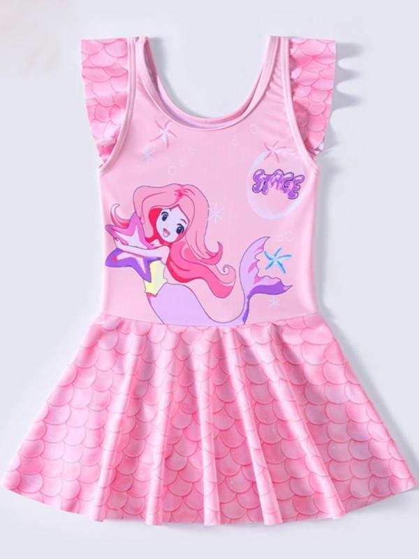 女児 スイムウェア 女の子 ワンピース水着 プリンセススカートスタイル 吊り帯 キッズ 泳装 ピンク ブルー パープル カラフル 涤綸 ポリエステル 速乾 伸縮性 かわいい プリント 2-10歳 夏用 プール ビーチ 遊び着