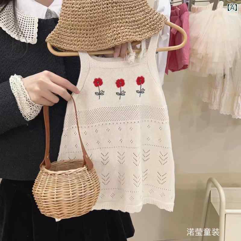 女の子 ワンピース 夏 吊り帯 ニット 花柄 綿 接触冷感 柔軟 かわいい 森ガール ス...