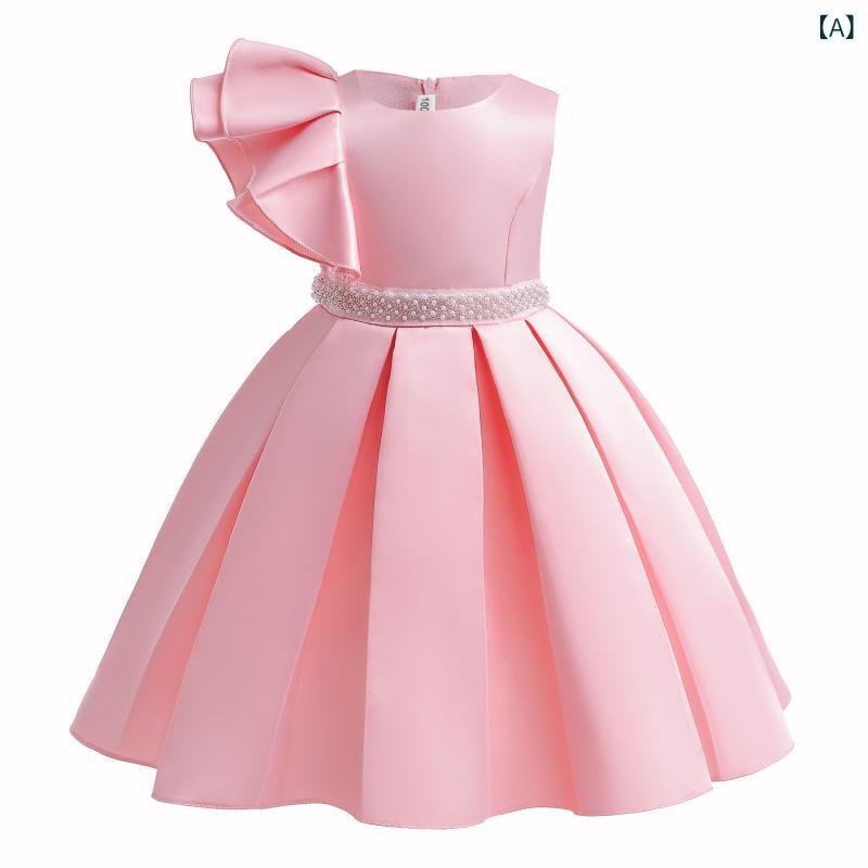 女の子 ワンピース かわいい ピンク 姫シルエット 中長丈 礼服風 女児 夏用 綿混紡...
