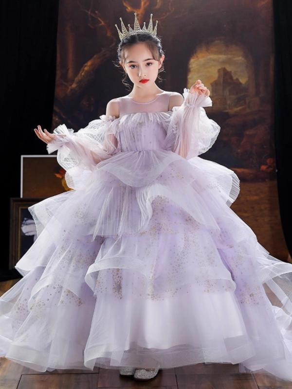 Suits, Tuxedos （Boys） - 女児 ドレス 礼服 子供 女の子 キッズ 蓬蓬スカート チュールスカート フリルスカート レイヤードスカート 薔薇色 パープル ラベンダー 紫色 ポリエステル ポリエステル混紡 プリーツ加工 コーティング加工 剪毛加工 酵素洗い プリンセススタイル 演出