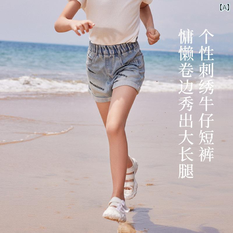女児 ショートパンツ 牛仔 デニム 綿 素材 透気性 吸湿速乾 夏用 子供服 中大童 女...