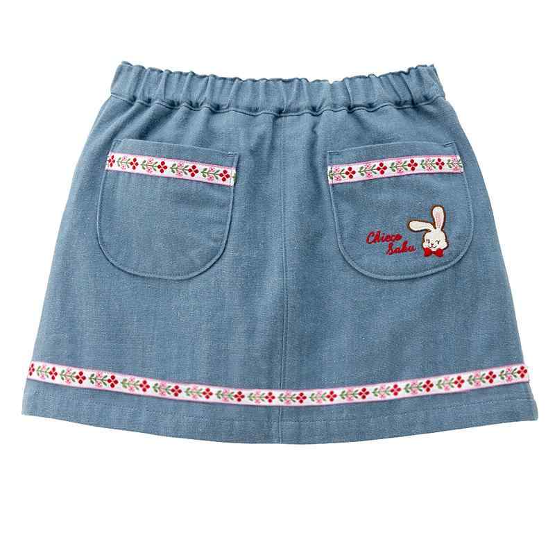 女の子 スカート 春夏 半身裙 デニム 綿 接触冷感 切り替え デザイン かわいい ウサギ 刺繍 プリント 夏用 短め 軽量 伸縮性 吸湿速乾 通気性 普段使い 遊び着 3〜8歳 サイズ調整可能 シンプル スタイル