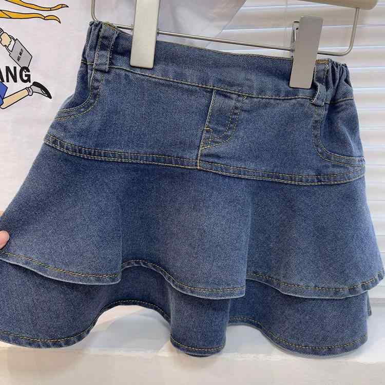 女児 スカート 牛仔 半身 魚尾 デザイン 女の子用 キッズ デニム 綿混 伸縮性 柔軟素材 深青 夏 普段使い ファッション コーディネート 軽量 快適 通気性 100-140cm 対応