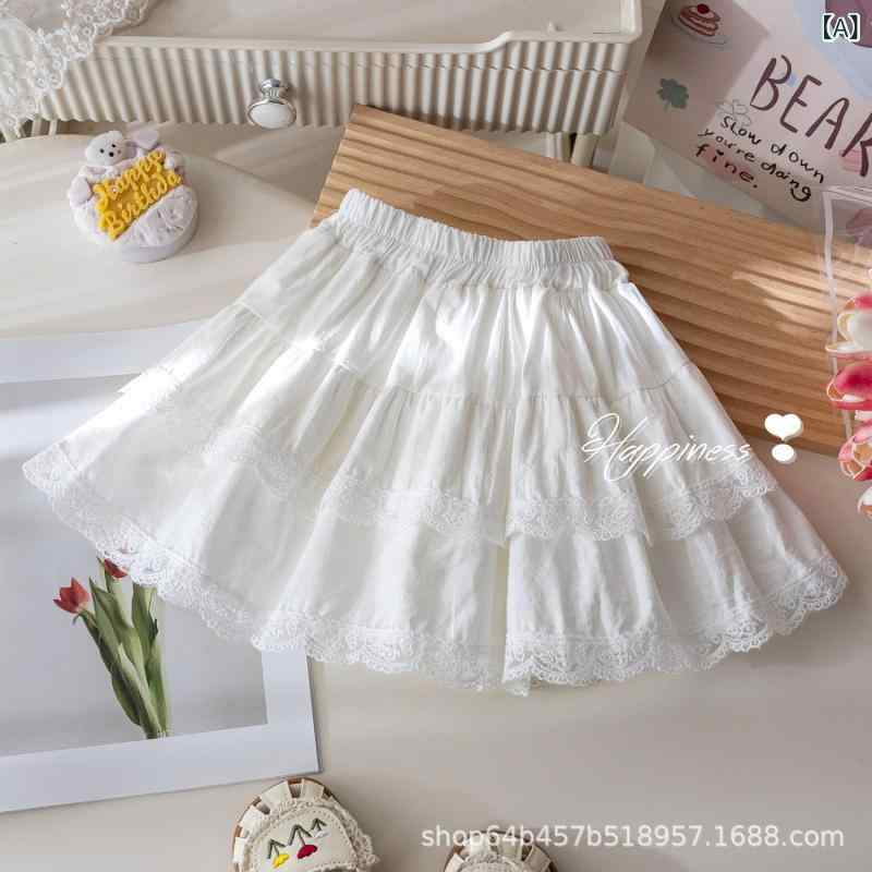 乐天商城 - 女の子 夏 半身裙 スカート 子供服 綿素材 柔軟 純色 米白 かわいい 蕾丝 花边 短め 卵型スカート 3〜8歳 普段使い 通学 軽量 吸湿速乾 伸縮性 ビッグシルエット 春夏 女児 幼児 ベビー トップス合わせ 遊び着 カジュアル