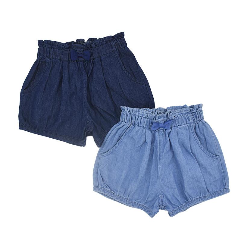 Culottes - 女児 短パン 牛仔 花苞 デザイン 女の子 1-3歳 綿 95% 純色 深藍 ライトブルー 中腰 伸縮性 かわいい 蝶結び アクティブ 春秋 普段使い 軽量 快適