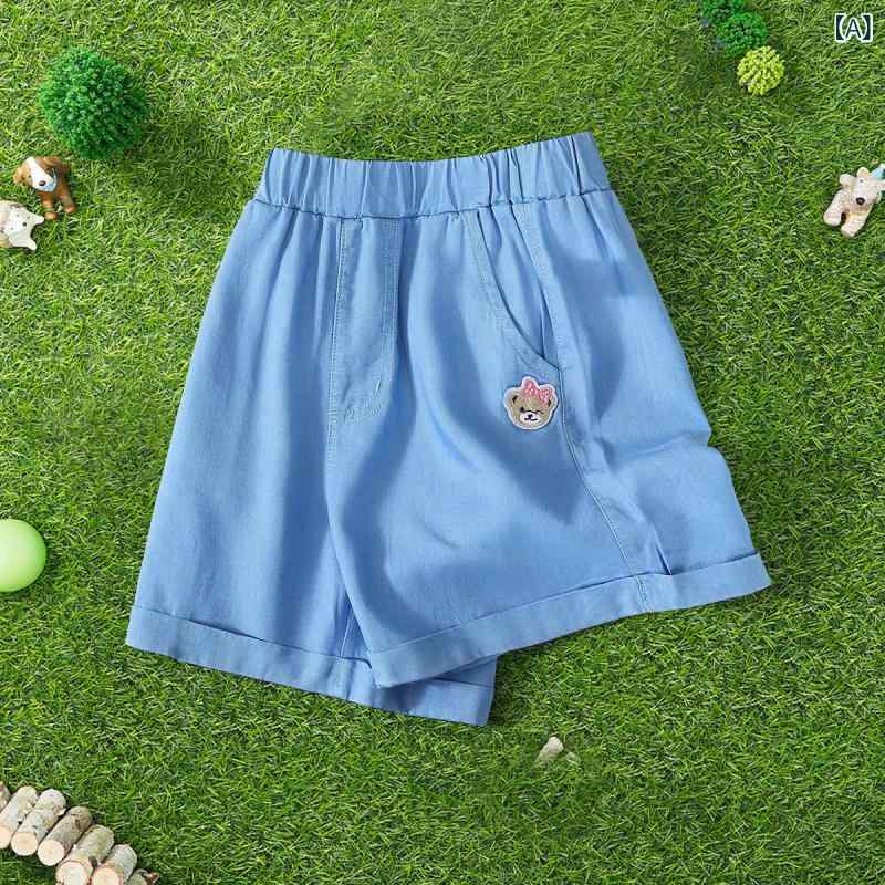 女児用 牛仔 ショートパンツ 中小童 夏 レイヨン 100% 接触冷感 軽量 伸縮性 ミッ...