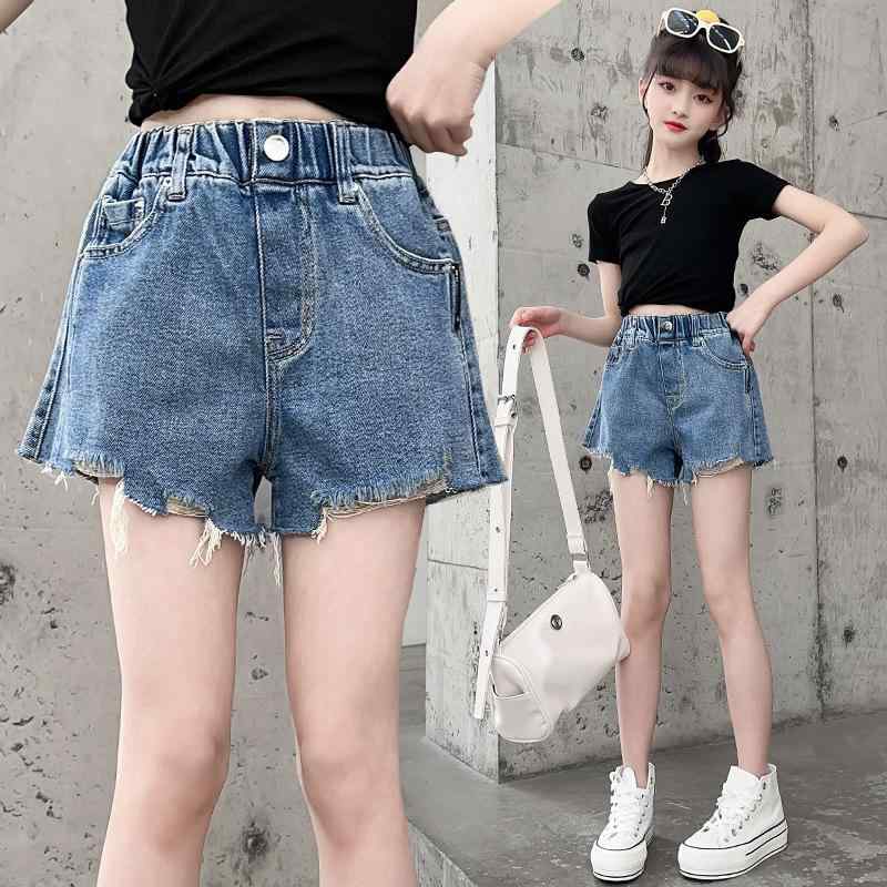 女の子 キッズ デニム ショートパンツ 夏 春夏 薄手 綿 素材 柔らか 接触冷感 韓流 スタイル かわいい プリンセス ファッション ヨーロッパ 風 トレンド ミッドライズ ワイド レッグ ルーズ フィット 運動 普段使い 子供服 通気性 吸湿速乾 軽