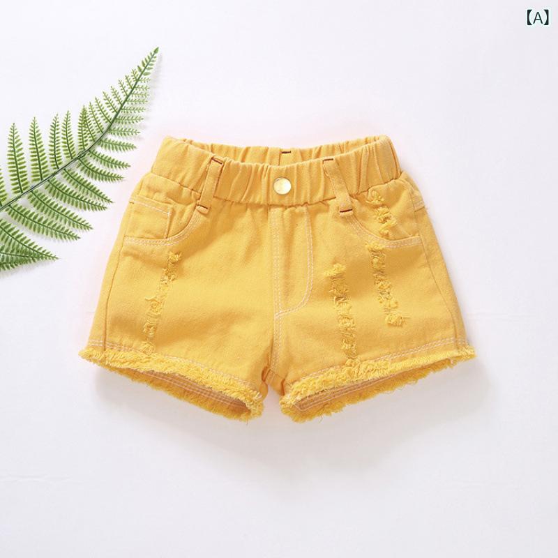 女児 デニム ショートパンツ 子供 熱パンツ 夏用 綿素材 ホワイト ブラック イエロ...