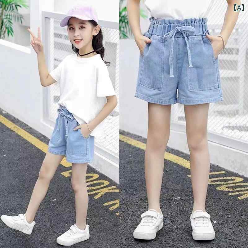 女児 短パン 夏用 半ズボン 子供 デニムパンツ 五分丈 牛仔 綿素材 柔軟加工 中腰 ...