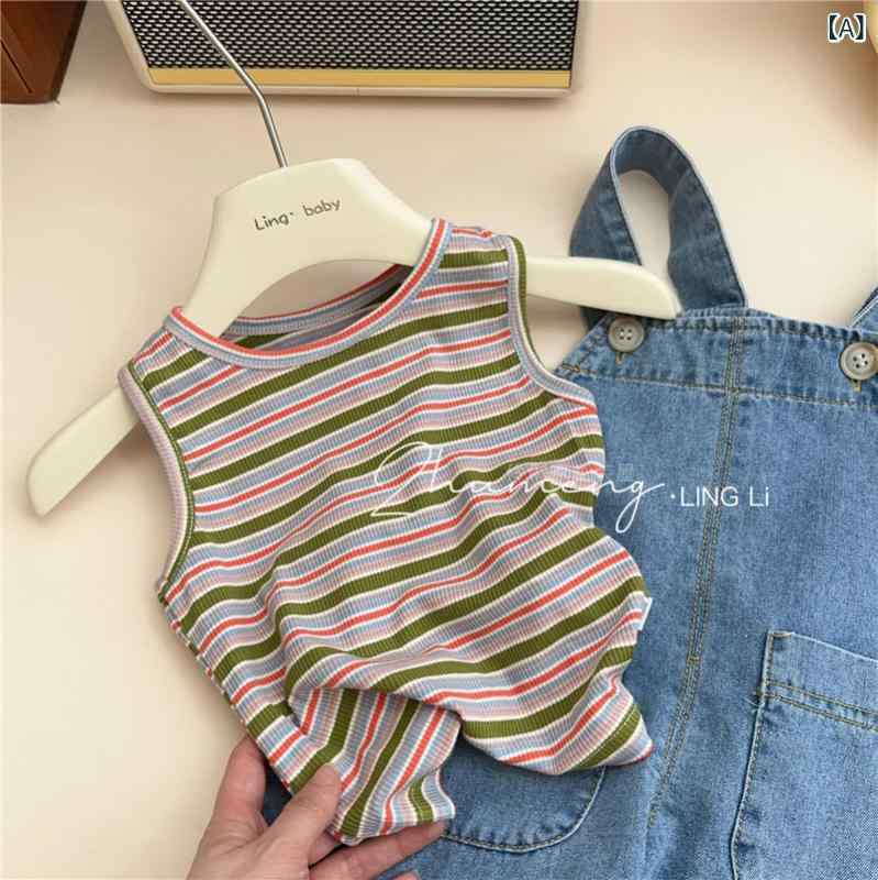 女児 夏服 子供 女の子 背帯 デニム 短パン 牛仔 柔軟 素材 夏用 かわいい ウサギ 柄 中腰 ボタン 開襟 純色 安全 B級 90cm 100cm 110cm 120cm 130cm 140cm