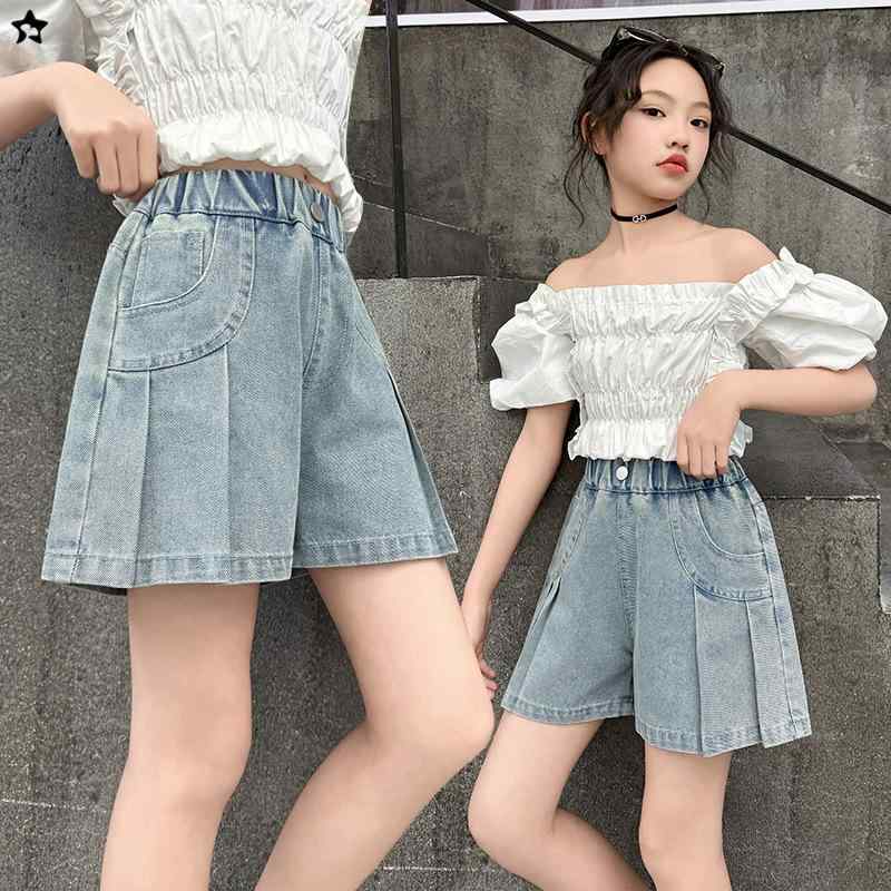 女児 デニム ショートパンツ 夏 キッズ 女の子 綿 素材 柔軟 加工 高腰 デザイン ...