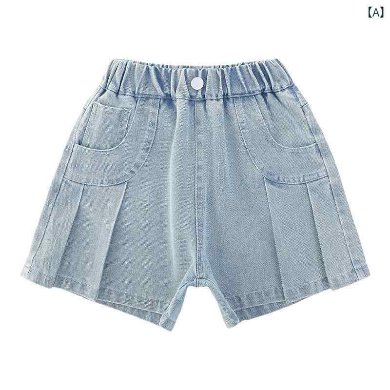 女児 デニム ショートパンツ 夏 キッズ 女の子 綿 素材 柔軟 加工 高腰 デザイン ...