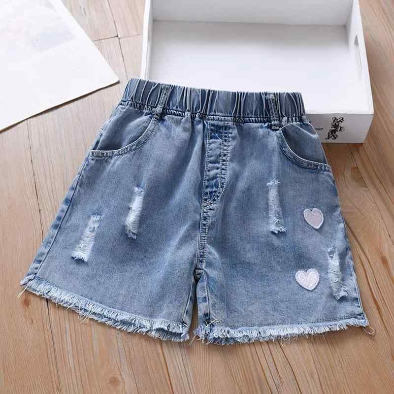 女児 牛仔 短パン 子供 夏用 春夏 ワイドレッグ 5分丈 女の子 刺繍 韓国風 カジュアル 綿 デニム 薄手 ミッドライズ ブルー 伸縮性 吸湿速乾 軽量 普段使い