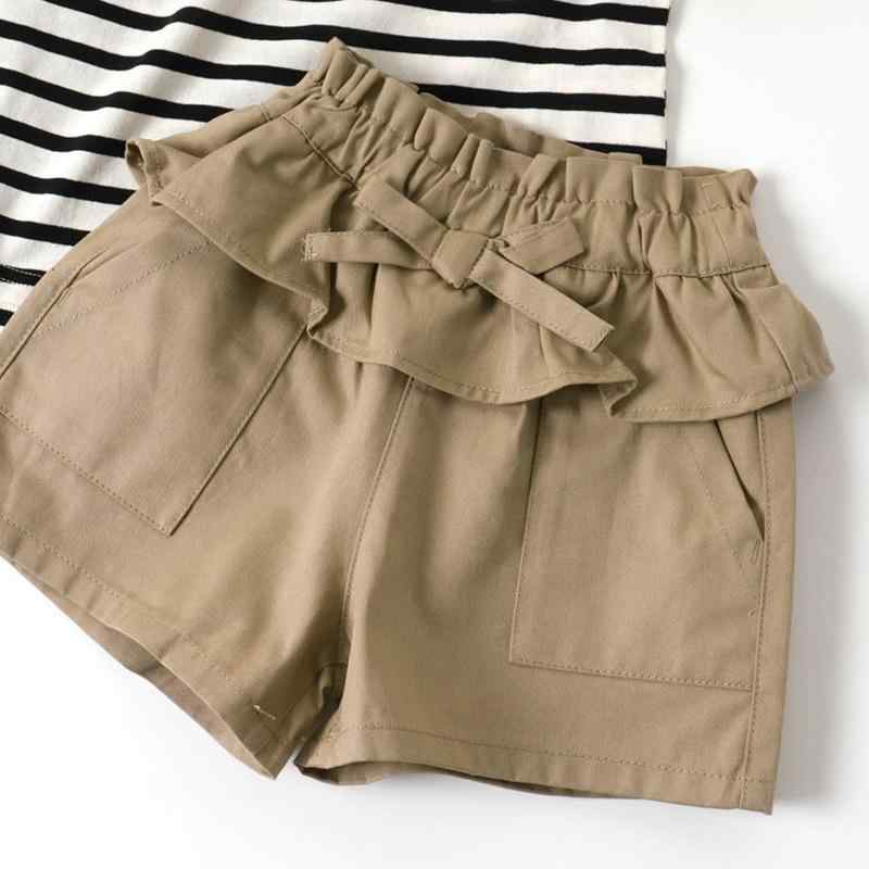 Culottes - 女の子 短パン 綿 素材 夏用 柔軟 接触冷感 ハイウエスト スカート風 花辺 デザイン 純色 牛仔ブルー 卡其カラー ブラック 基本款 百搭 潮范 女児 中大童 110cm 120cm 130cm 140cm 150cm 160cm 170cm 対応