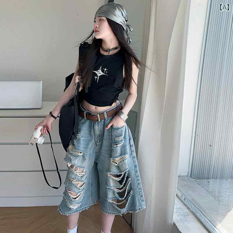 Culottes - 女児用 牛仔パンツ 春夏 中大童 女の子 ショートパンツ 五分丈 高腰 綿 酵素洗 純色 運動スタイル 軽量 通気性 伸縮性 普段使い カジュアル ブラック ブルー