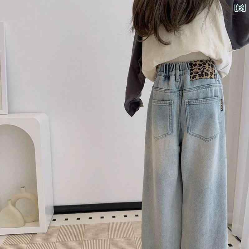 女児 デニムパンツ 春夏 秋冬 かわいい 韓国風 ゆったり ワイドレッグ 伸縮性 デニ...